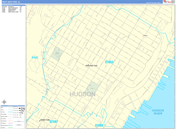 West New York City Digital Map Basic Style